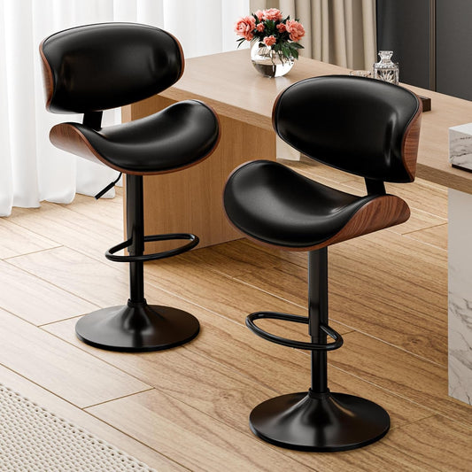 Bar Stools Set of 2, Adjustable Swivel Leather Bar Stools for Kitchen - Festival Furnish