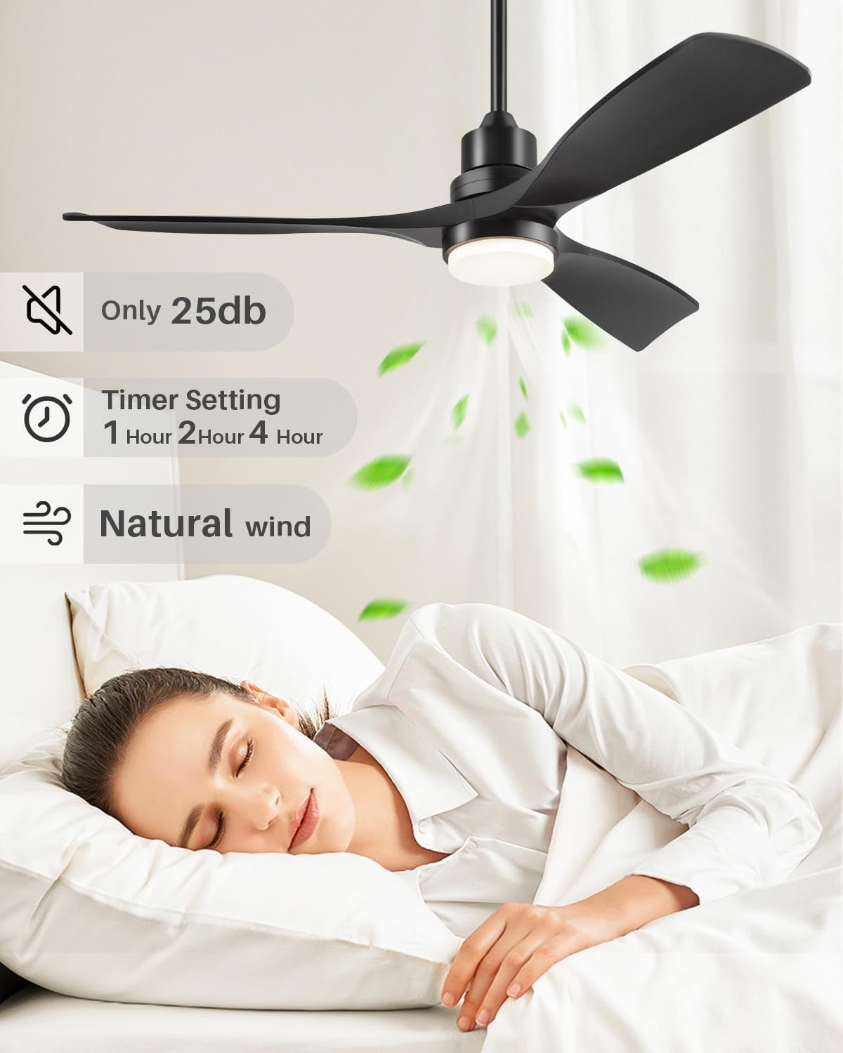 Ceiling Fan with Lights Remote Control, 52 Inch Black Ceiling Fans