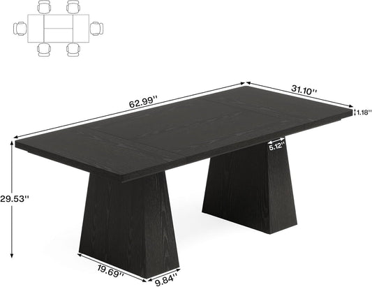 63-Inch Black Dining Table for 4-6, Modern Kitchen Table with Sturdy - Festival Furnish