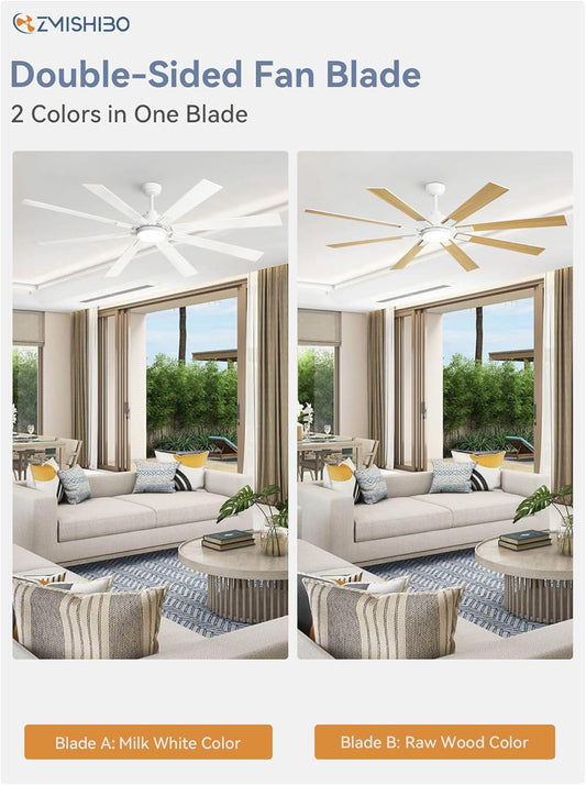 72 Inch White Ceiling Fans with Lights and Remote, Indoor/Outdoor