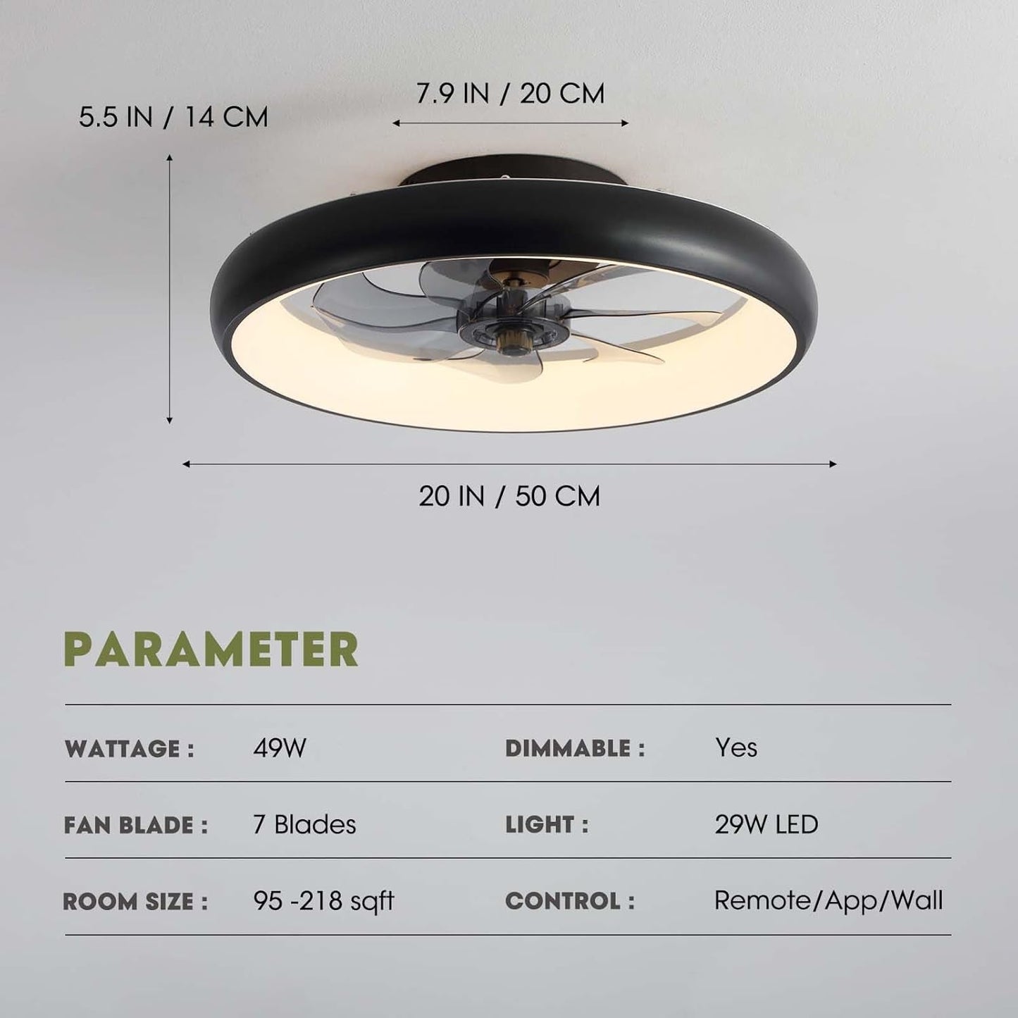 Ceiling Fans with Lights, 20" Flush Mount Ceiling Fan with Remote & - Festival Furnish