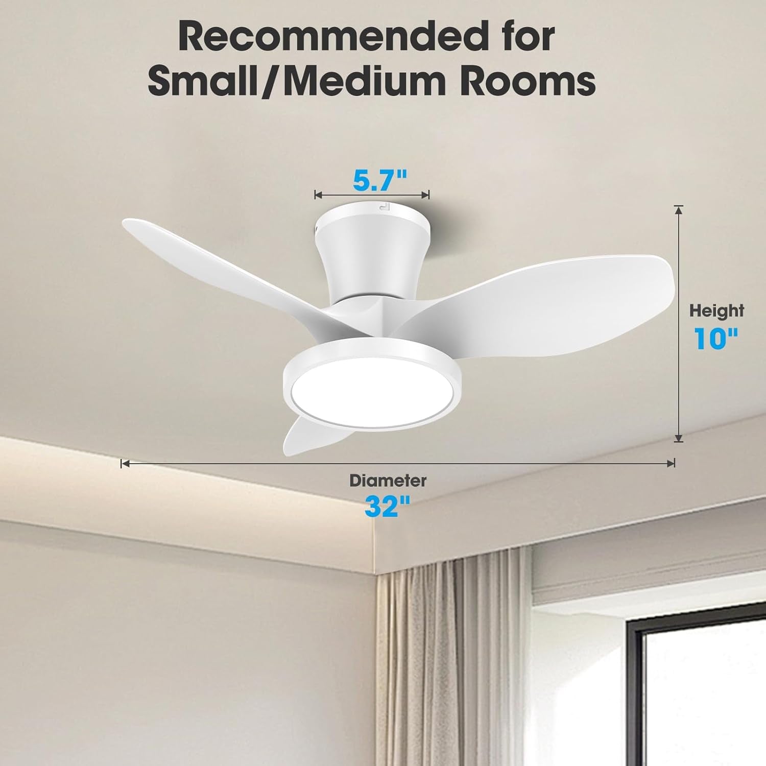 Quiet Ceiling Fan with LED Light DC Motor 32 Inch Large Air Volume - Festival Furnish