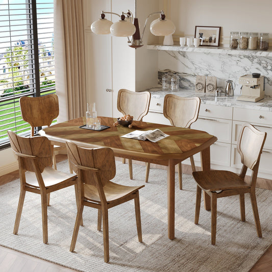Vintage 7-Piece Dining Table Set with 6 Dining Chairs,Kitchen Table - Festival Furnish