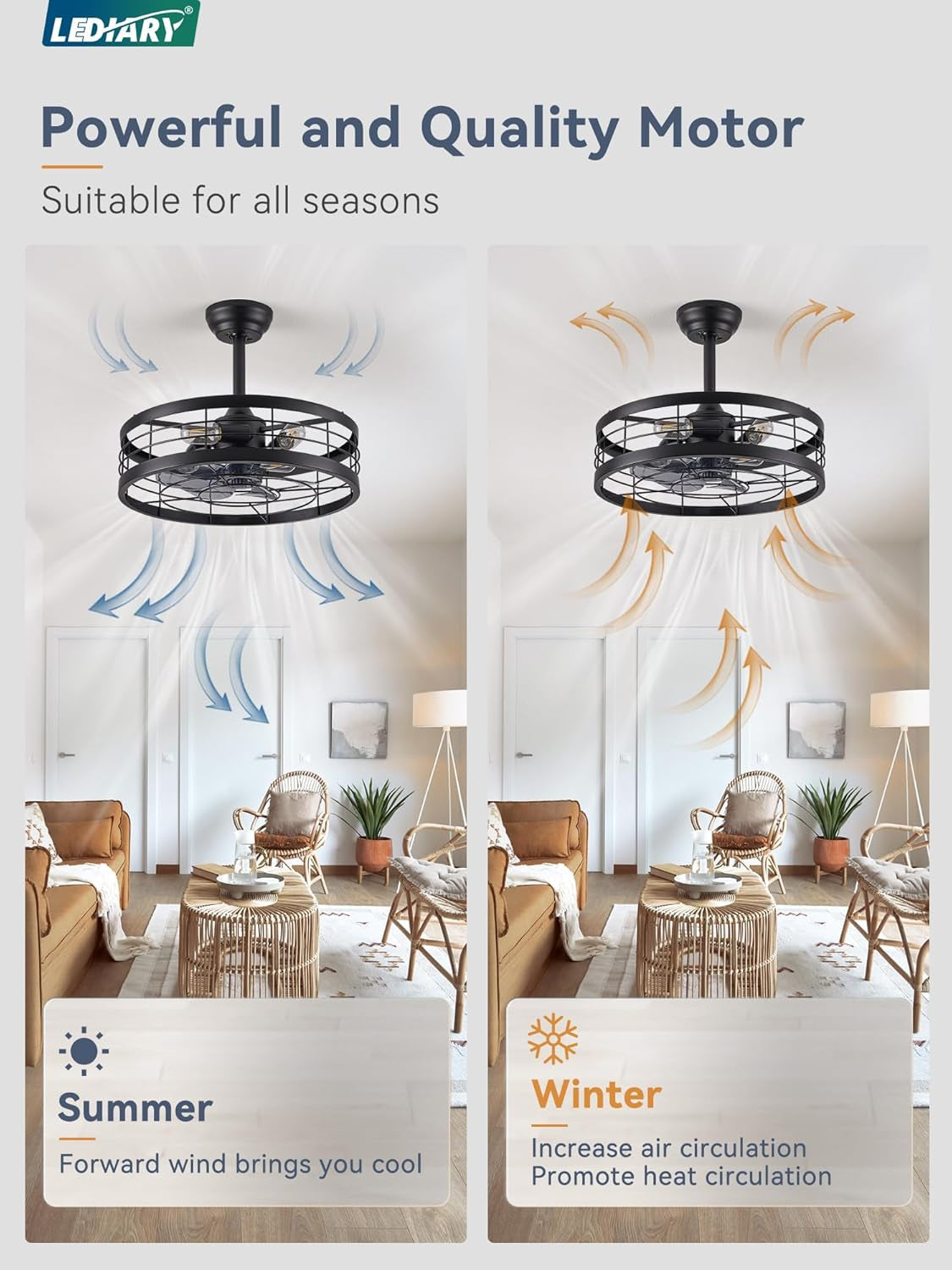 20 Inch Fandelier Caged Ceiling Fan with Light, Bladeless Ceiling Fan
