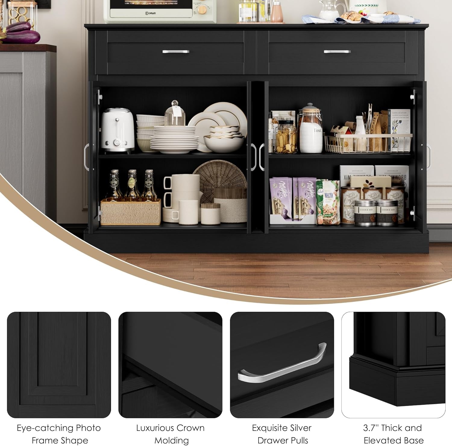 Sideboard Buffet Cabinet with Storage, 55.1" Large Kitchen Storage - Festival Furnish
