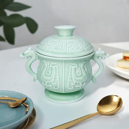 Artisanal Celadon Ceramic Stew Pot with Lid 250ml