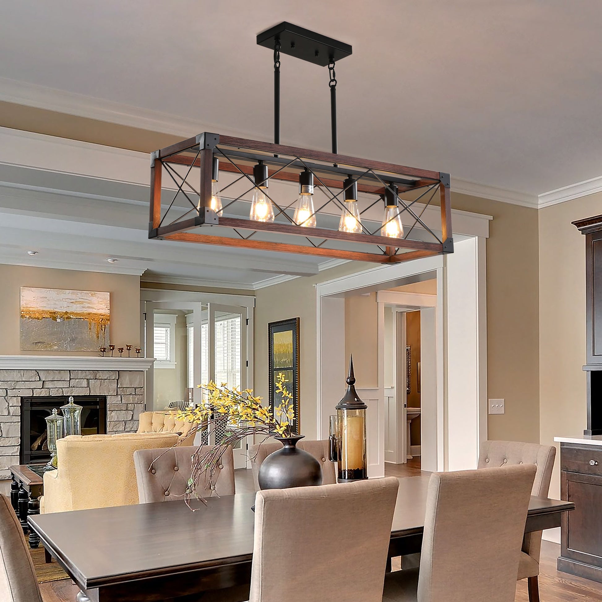 5-Light Retro Farmhouse Chandelier For Kitchen, Living room, Dining - Festival Furnish