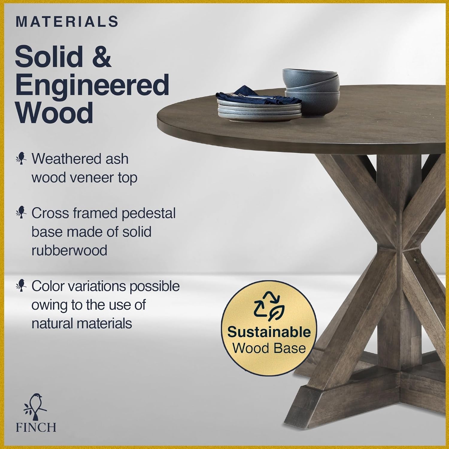 Alfred round Solid Wood Rustic Dining Table for Farmhouse Kitchen Room - Festival Furnish