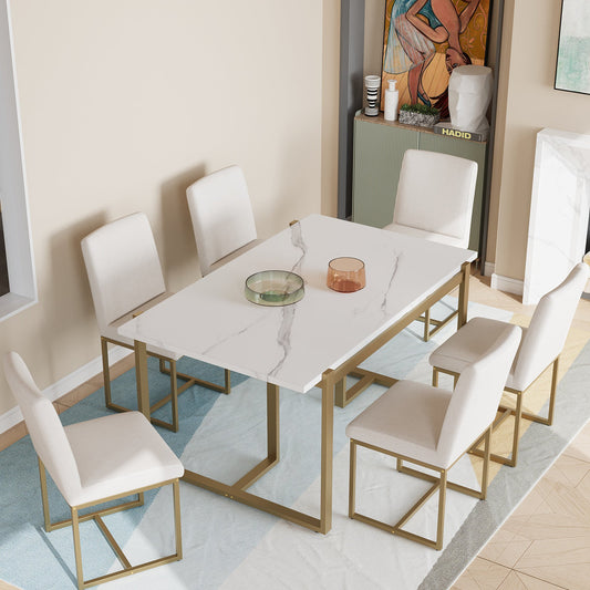 Modern Dining Table Set for 6 Faux Marble Kitchen Table Set with 6 - Festival Furnish