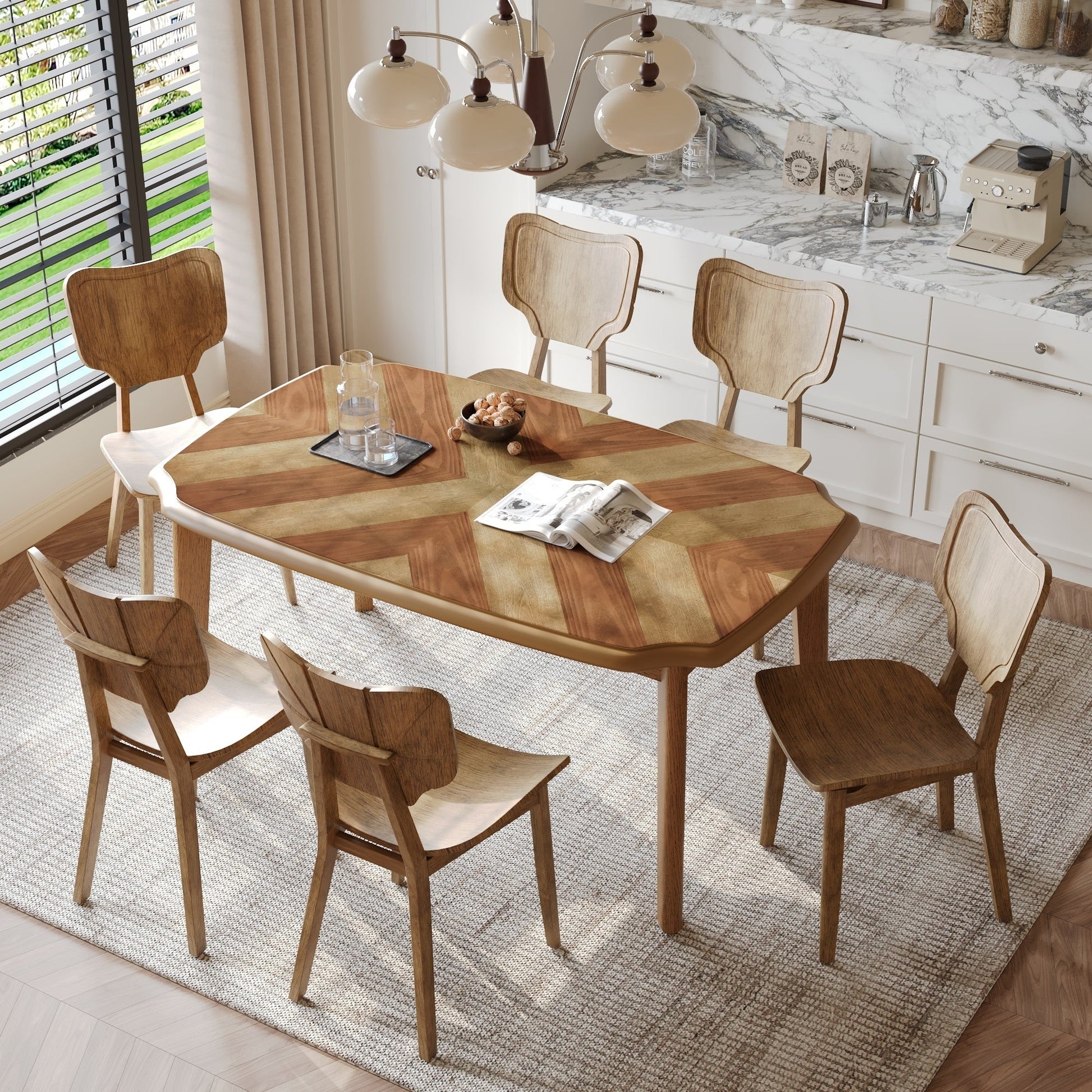 Vintage 7-Piece Dining Table Set with 6 Dining Chairs,Kitchen Table - Festival Furnish