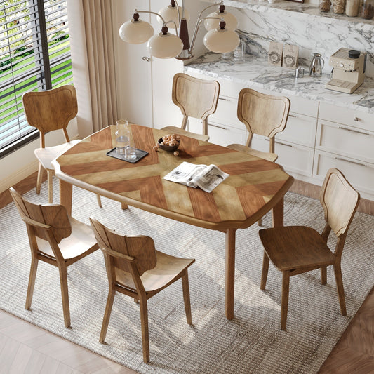 Vintage 7-Piece Dining Table Set with 6 Dining Chairs,Kitchen Table - Festival Furnish