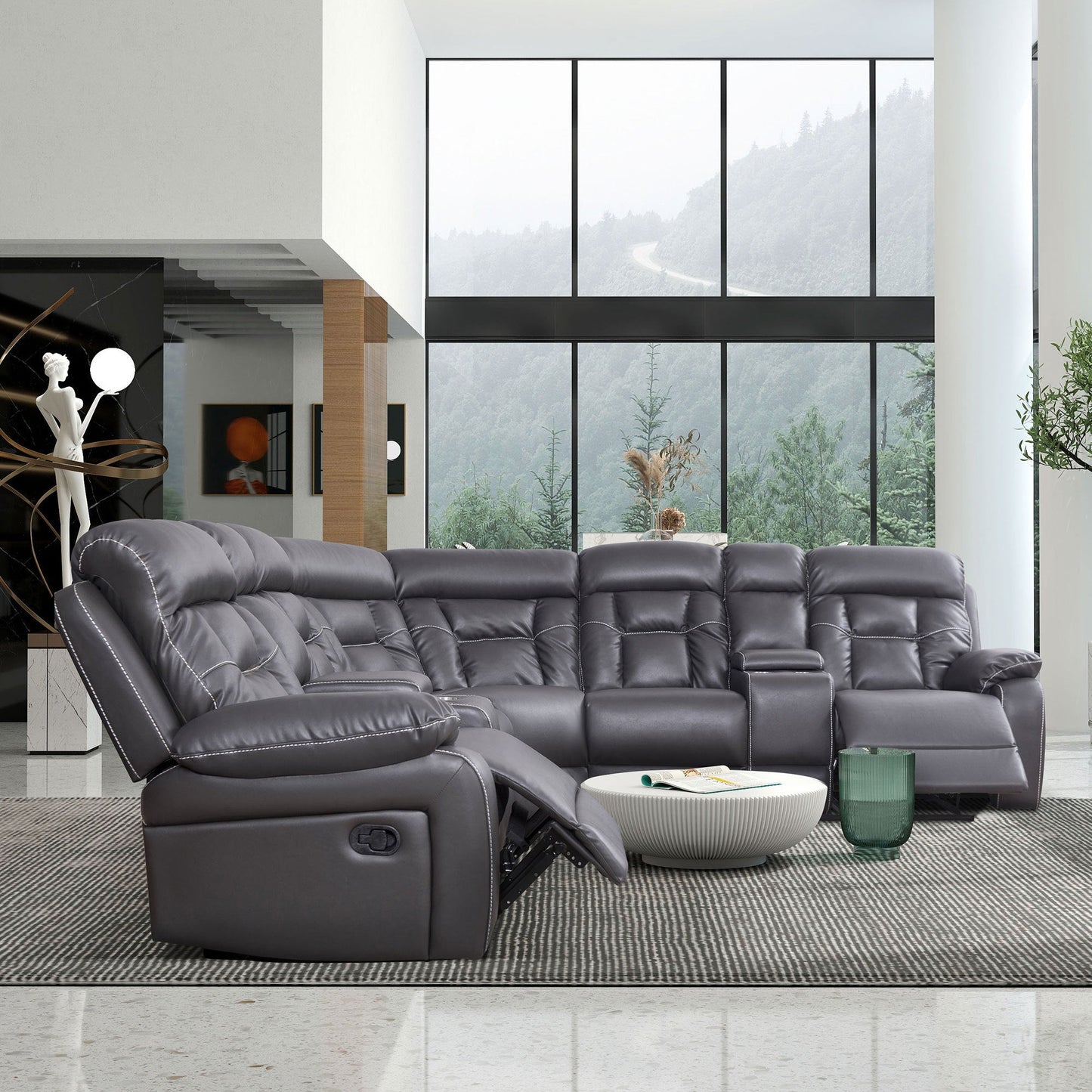 Faux Leather Reclining Sofa Grey - Festival Furnish