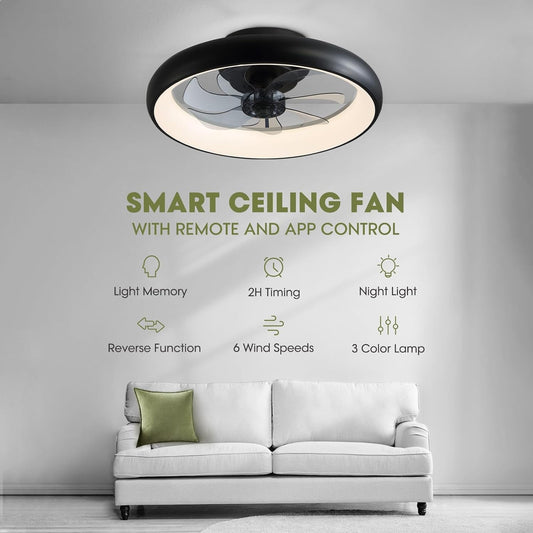 Ceiling Fans with Lights, 20" Flush Mount Ceiling Fan with Remote & - Festival Furnish