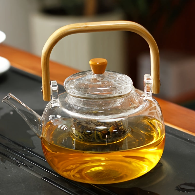 Elegant 34oz Glass Teapot with Bamboo Handle  Infuser