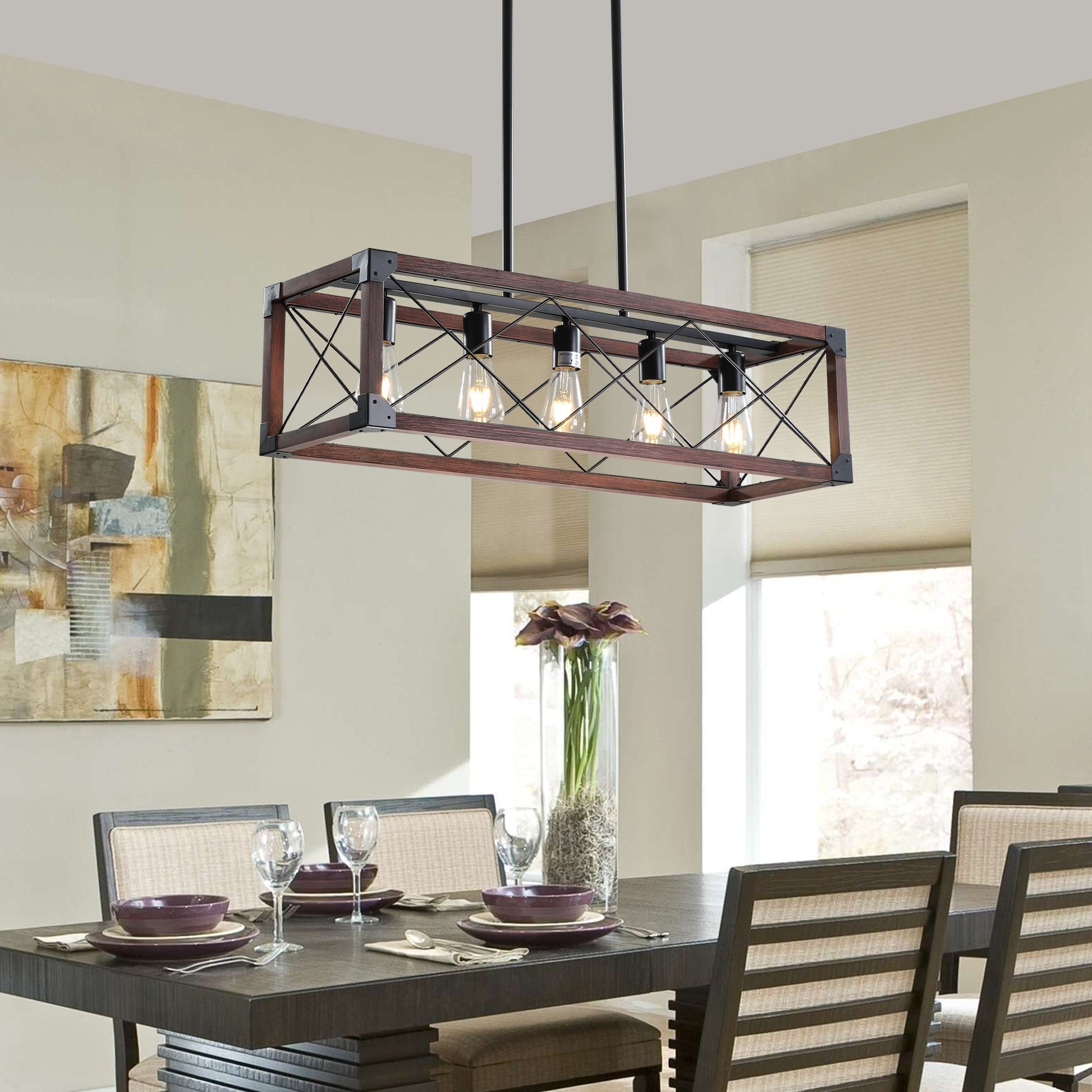 5-Light Retro Farmhouse Chandelier For Kitchen, Living room, Dining - Festival Furnish