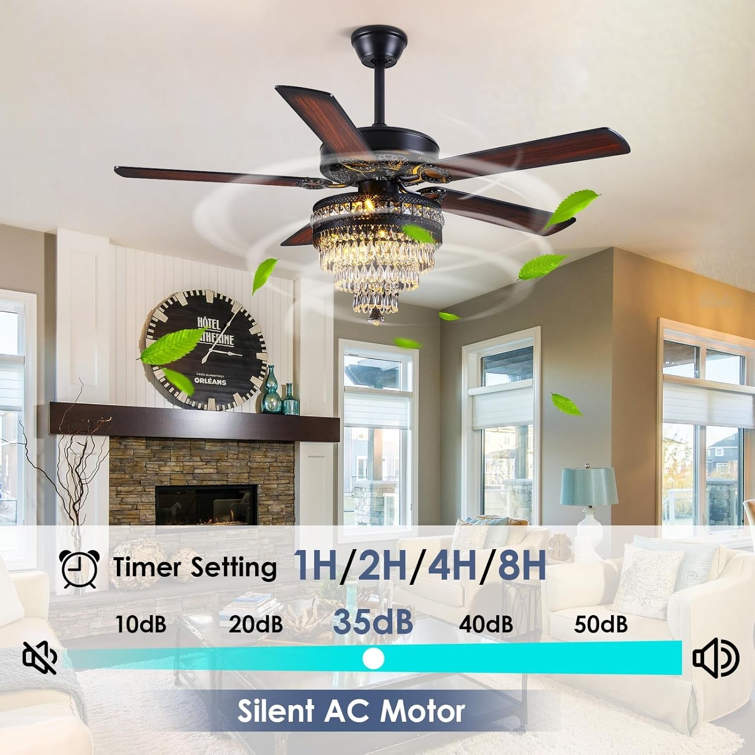 Crystal Ceiling Fan Fandelier with Lights - Modern Outdoor Fans with - Festival Furnish