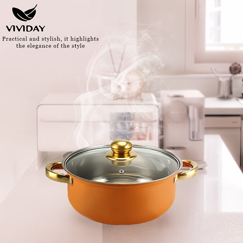 Elegant NonStick Cookware Set GoldHandled Soup Fry Milk Pans