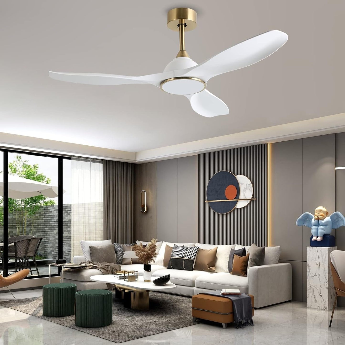 52 Inch 6 Speed High CFM Quiet DC Motor Modern Ceiling Fan with Lights
