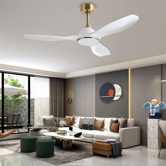 52 Inch 6 Speed High CFM Quiet DC Motor Modern Ceiling Fan with Lights