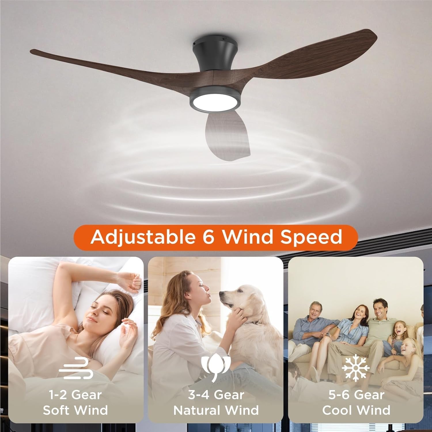 52 Inch Ceiling Fans with Led Lights Remote Control Flush Mount Low - Festival Furnish