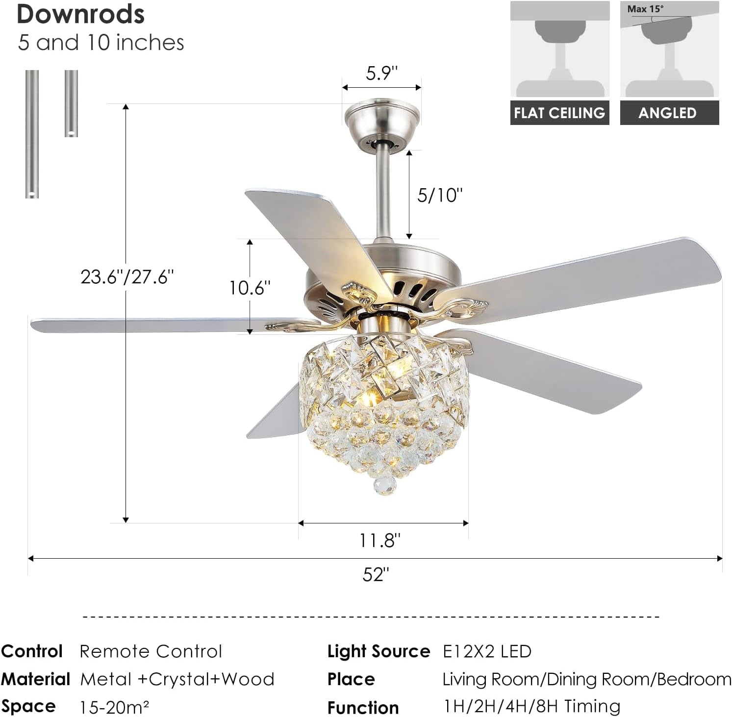 Ceiling Fan Fandelier with Lights-52 Modern Chandelier Fan with - Festival Furnish