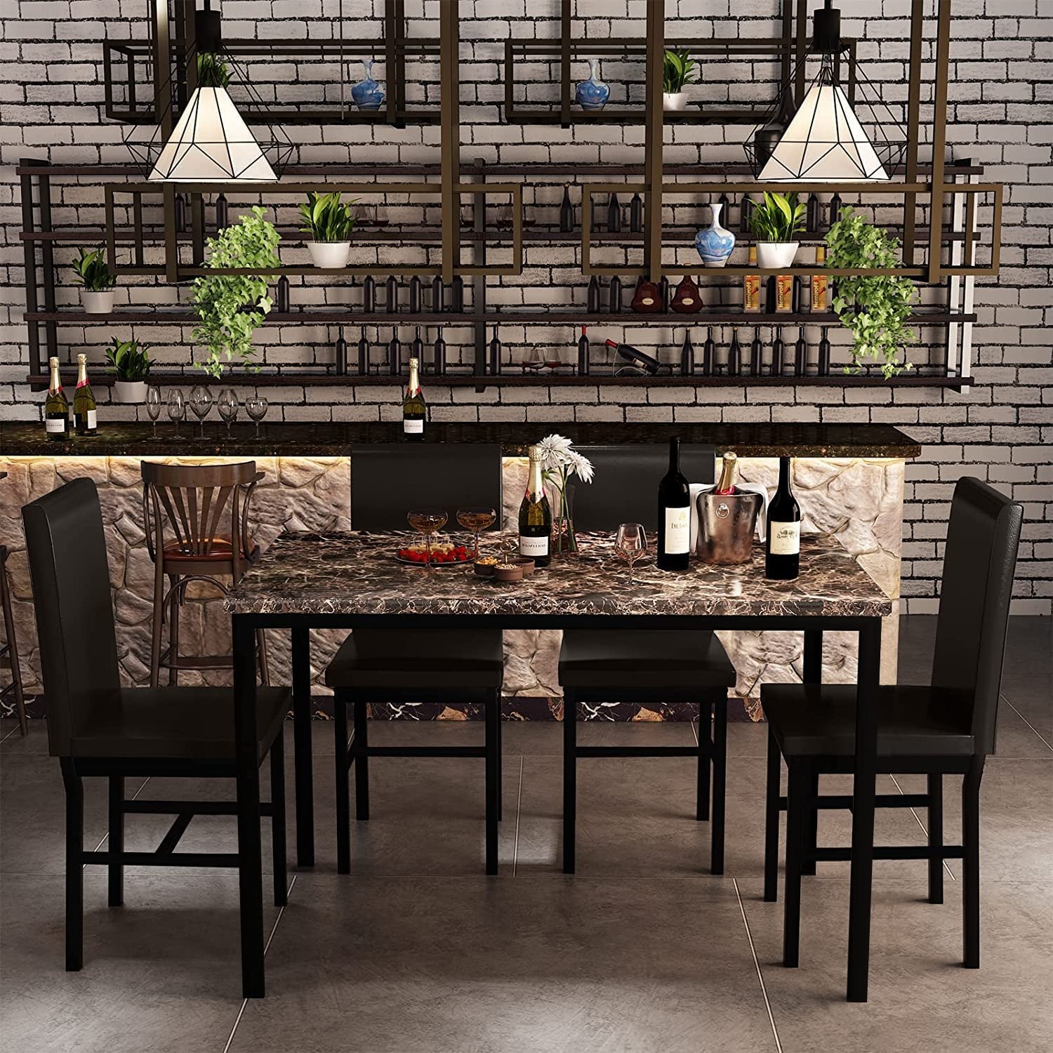 Faux Marble Dining Set, Small Spaces Kitchen, Black - Festival Furnish