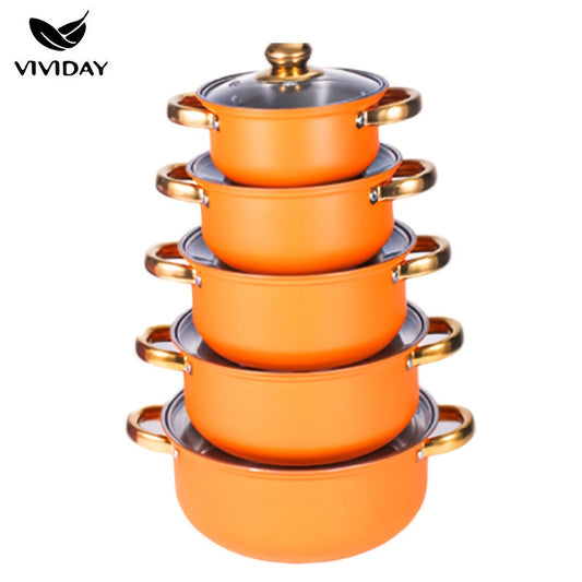Elegant NonStick Cookware Set GoldHandled Soup Fry Milk Pans