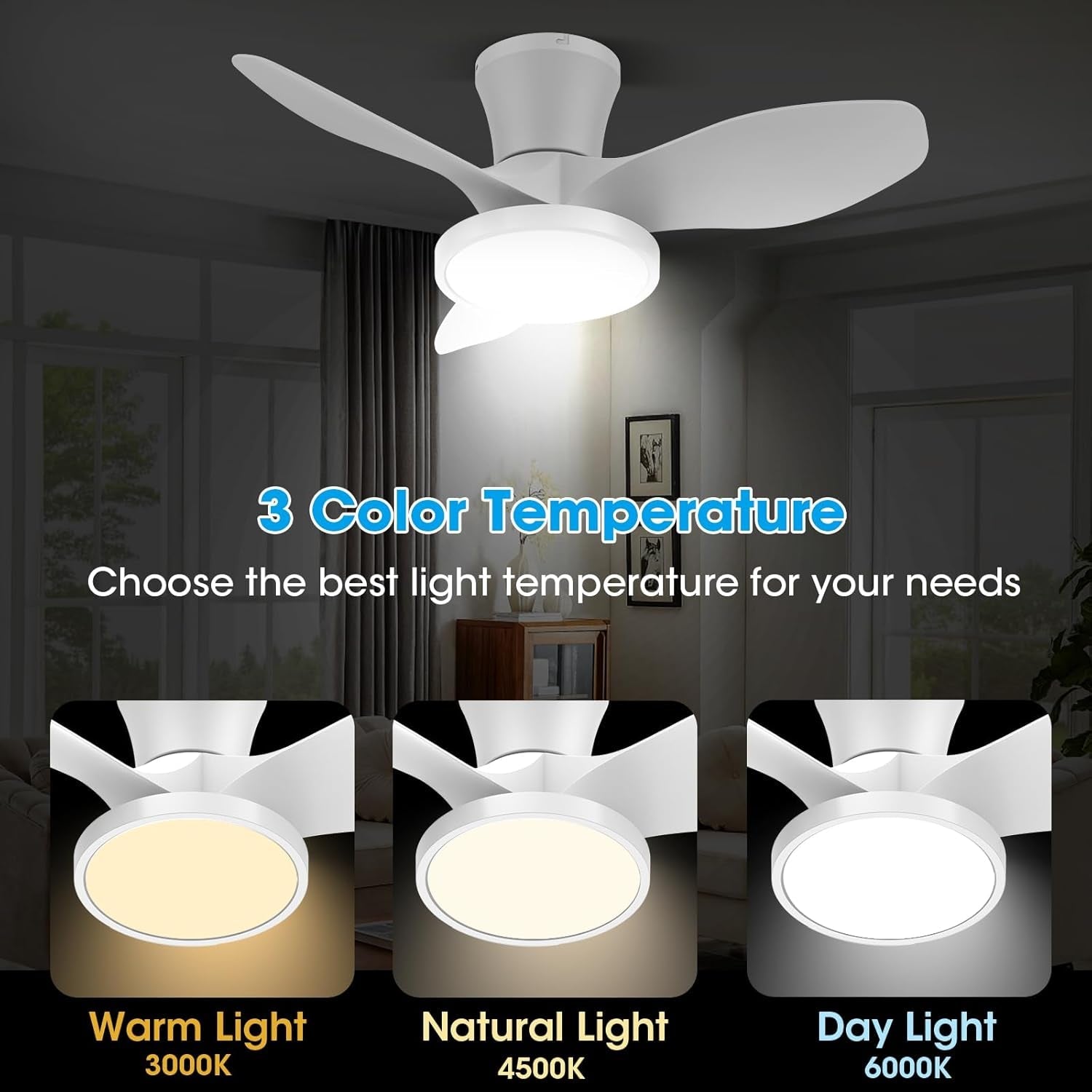 Quiet Ceiling Fan with LED Light DC Motor 32 Inch Large Air Volume - Festival Furnish