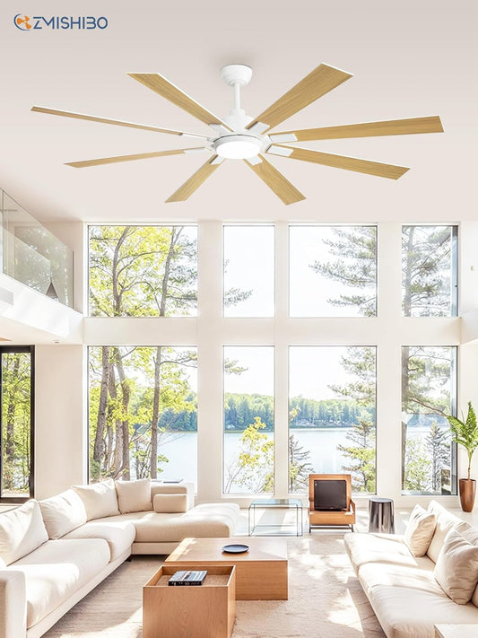 72 Inch White Ceiling Fans with Lights and Remote, Indoor/Outdoor