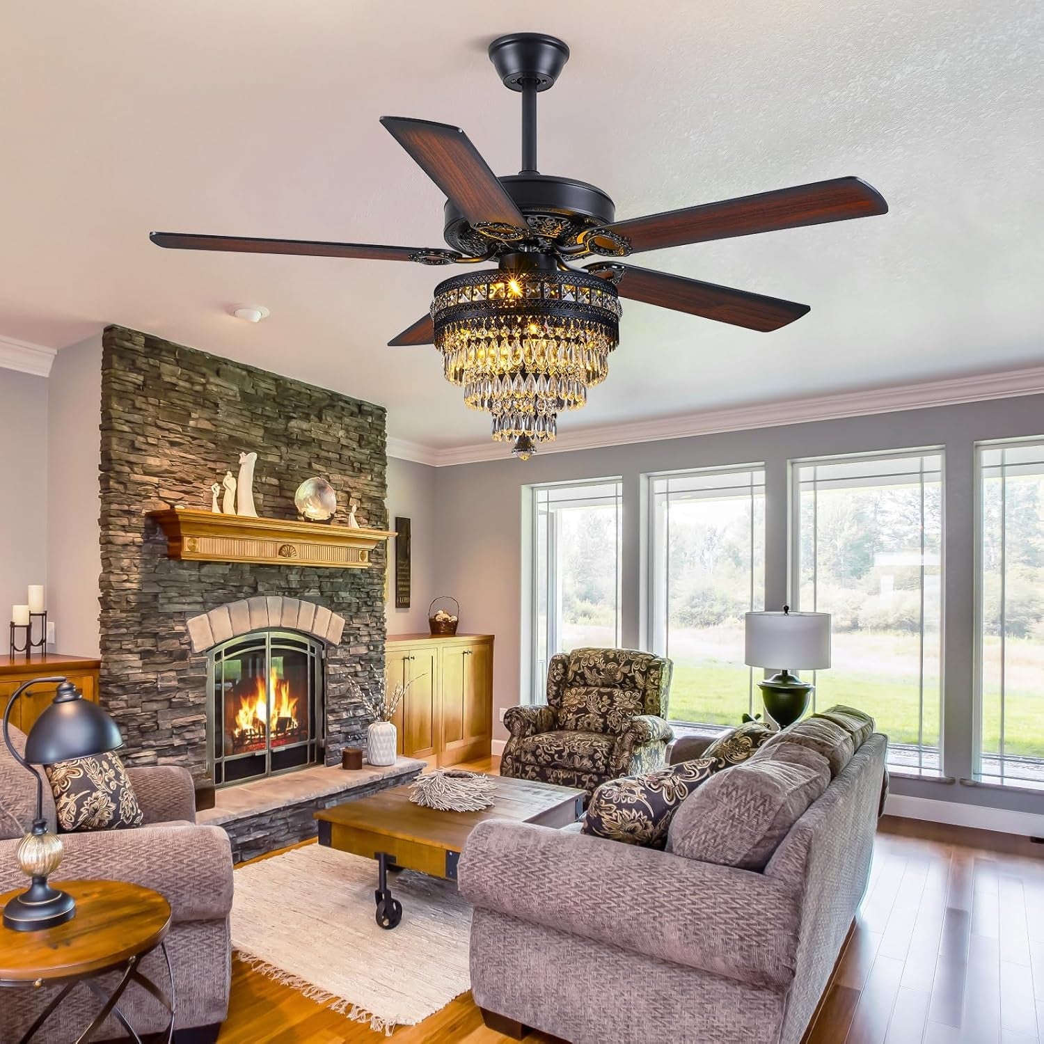 Crystal Ceiling Fan Fandelier with Lights - Modern Outdoor Fans with - Festival Furnish
