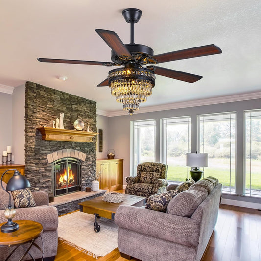 Crystal Ceiling Fan Fandelier with Lights - Modern Outdoor Fans with - Festival Furnish