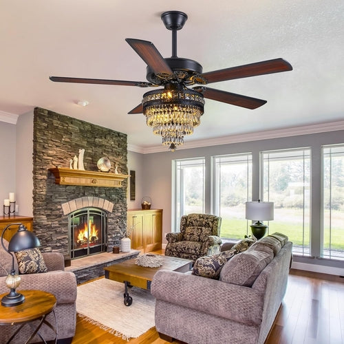 Crystal Ceiling Fan Fandelier with Lights - Modern Outdoor Fans with - Festival Furnish