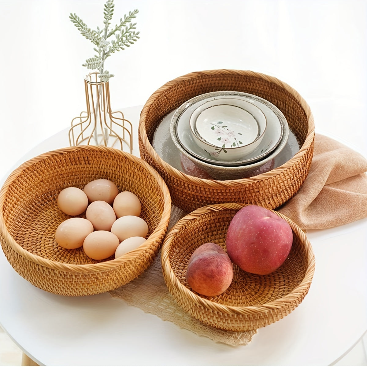 Set of 1 or 3 Rattan Decorative Woven Baskets