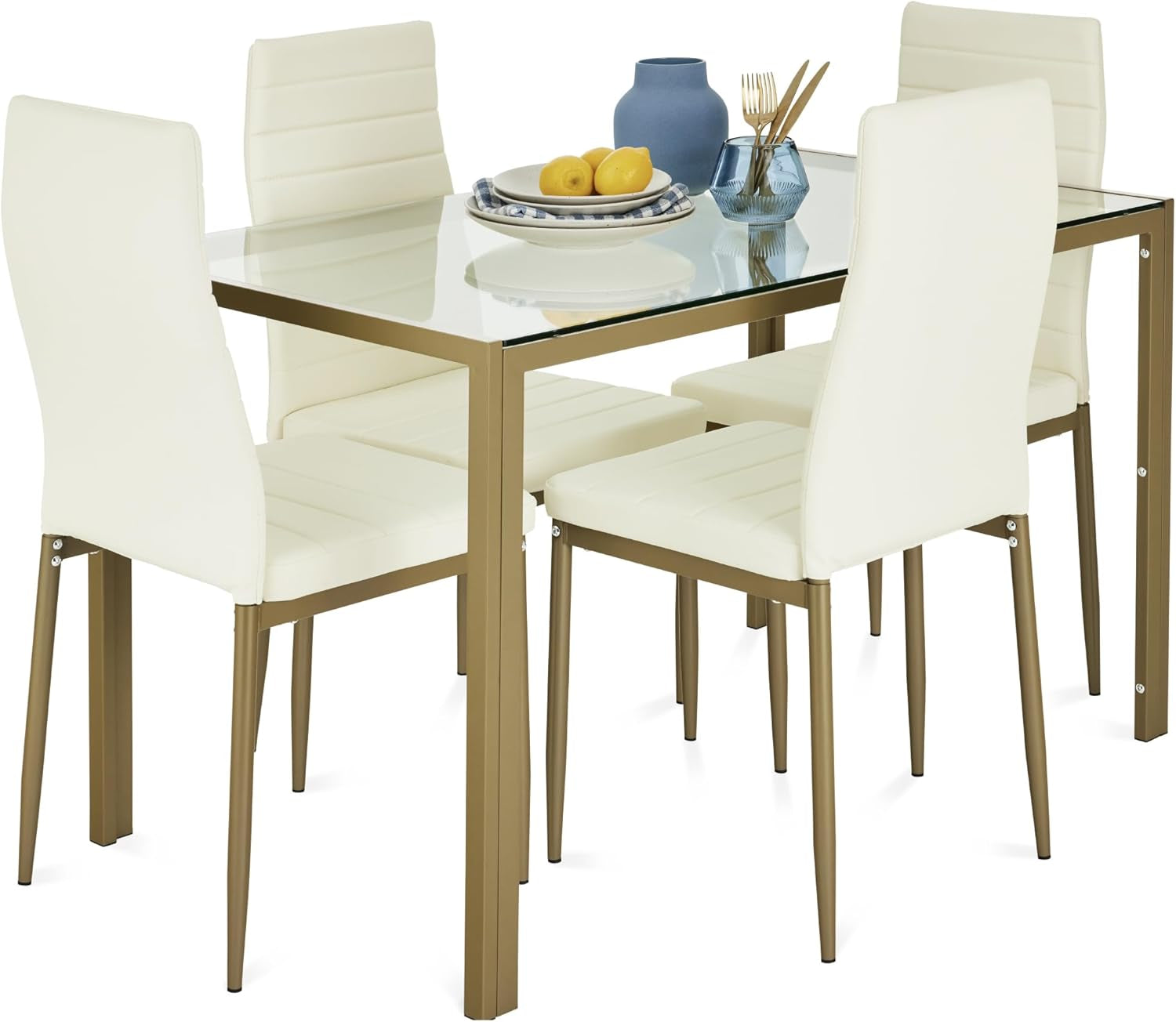 5-Piece Glass Dining Set, Modern Kitchen Table Furniture for Dining - Festival Furnish