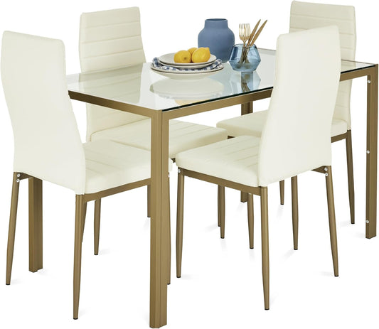 5-Piece Glass Dining Set, Modern Kitchen Table Furniture for Dining - Festival Furnish
