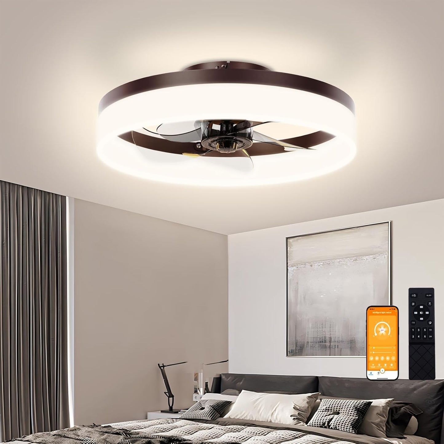 Low Profile Ceiling Fans with Lights and Remote,15.7In Modern Ceiling