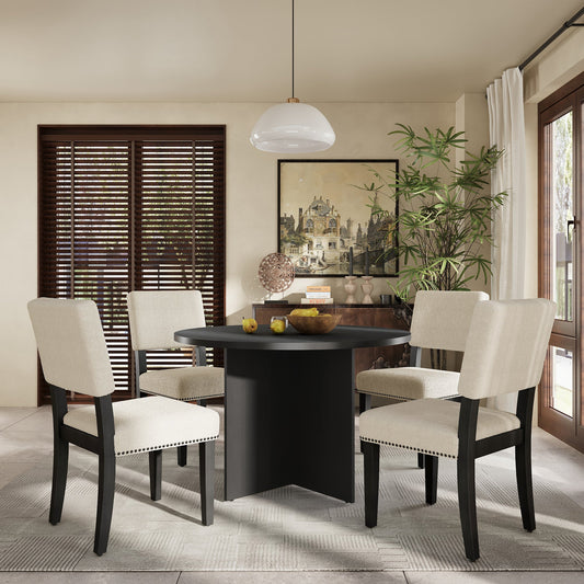 Modern 5-Piece Round Dining Table Set Pedestal Kitchen Table Set with - Festival Furnish