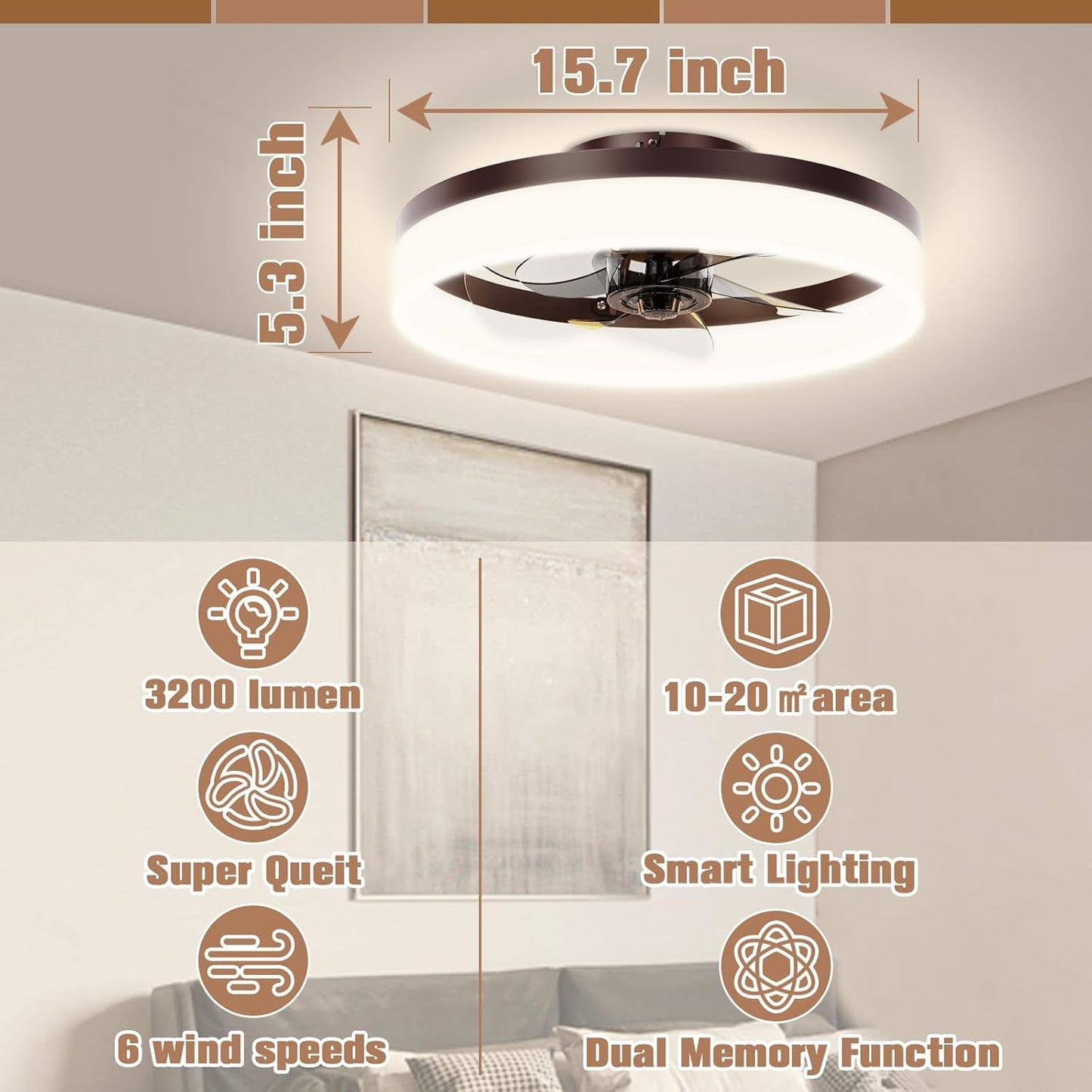 Low Profile Ceiling Fans with Lights and Remote,15.7In Modern Ceiling