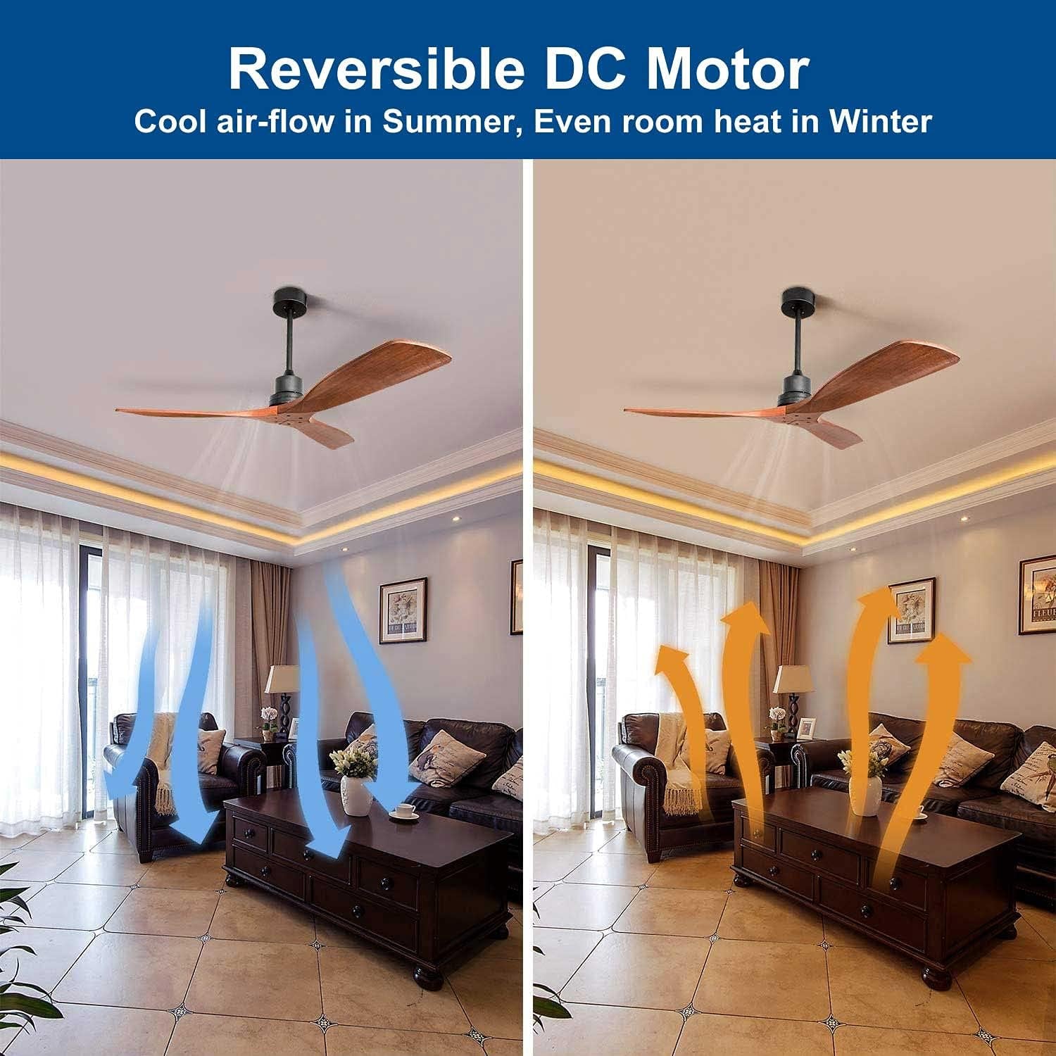 Ceiling Fan without Lights, 52 Inch Low Profile Flush Mount Mordern - Festival Furnish