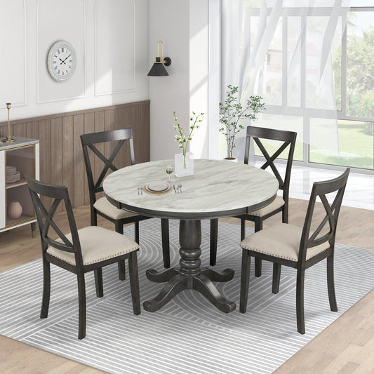 5 Pieces Dining Table and Chairs Set for 4 Persons, Kitchen Room Solid - Festival Furnish