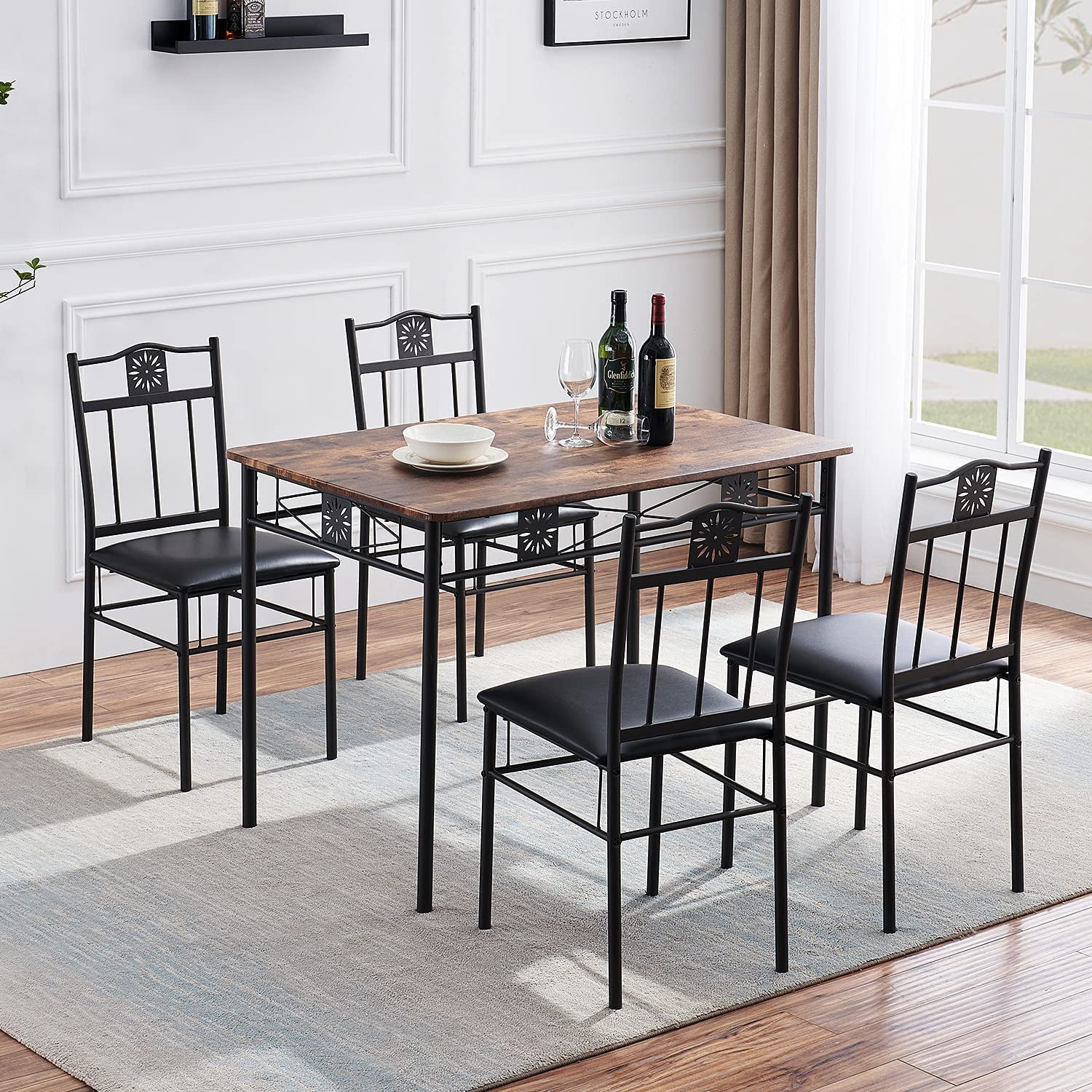 Kitchen Dining Room Table Sets for 4, Retro-Brown - Festival Furnish