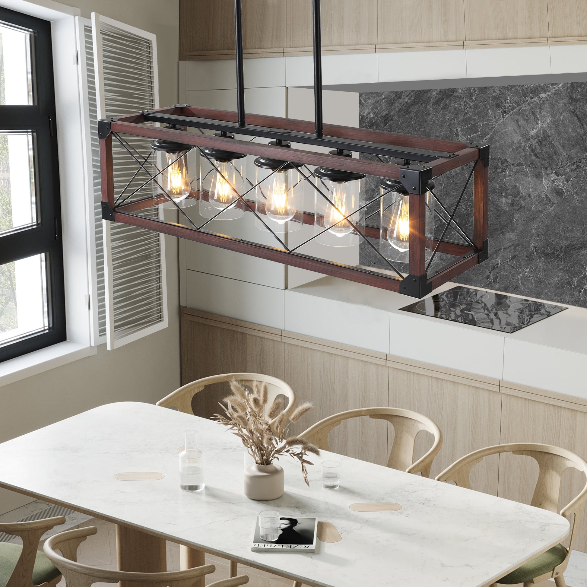 5-Light Retro Farmhouse Chandelier For Kitchen, Living room, Dining - Festival Furnish