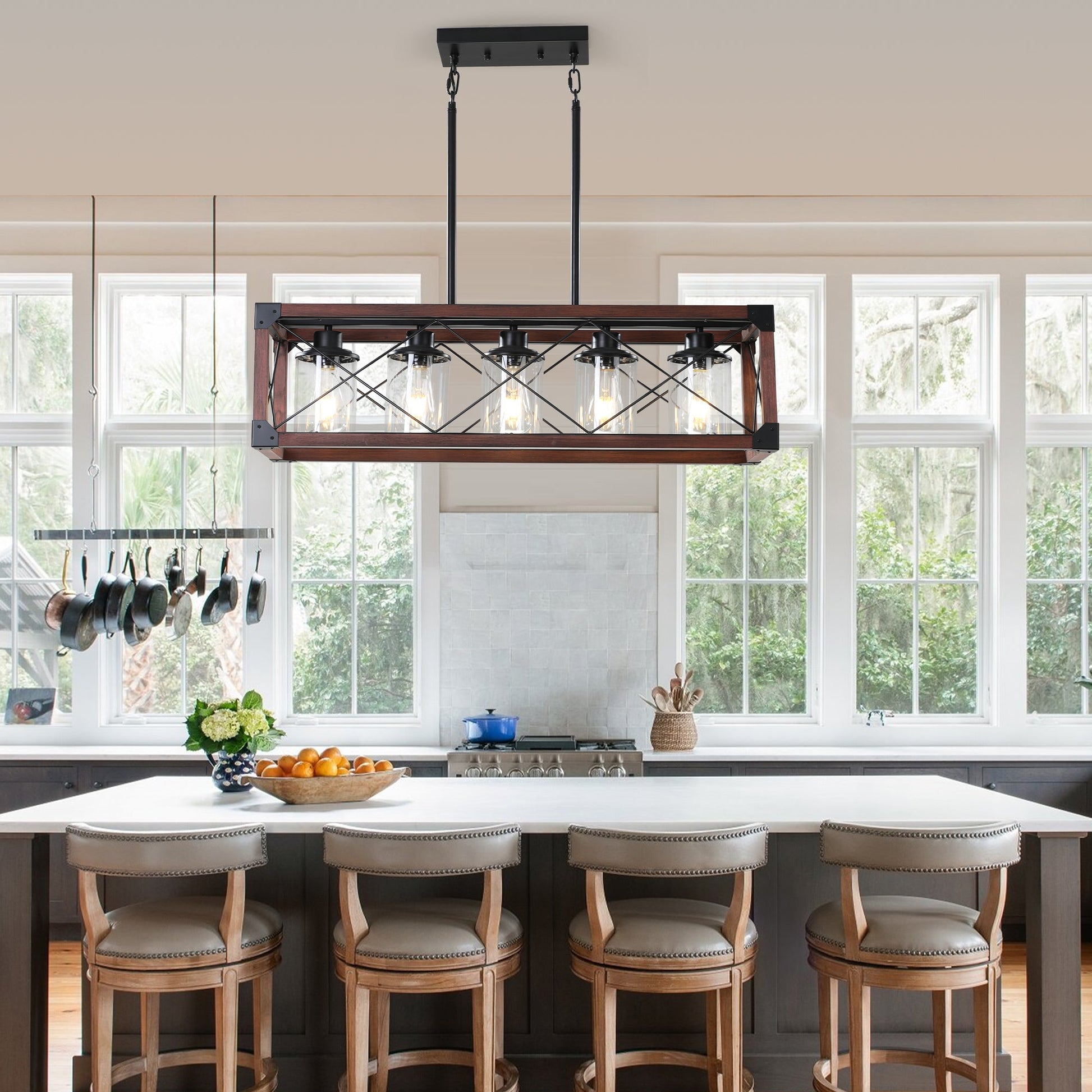 5-Light Retro Farmhouse Chandelier For Kitchen, Living room, Dining - Festival Furnish