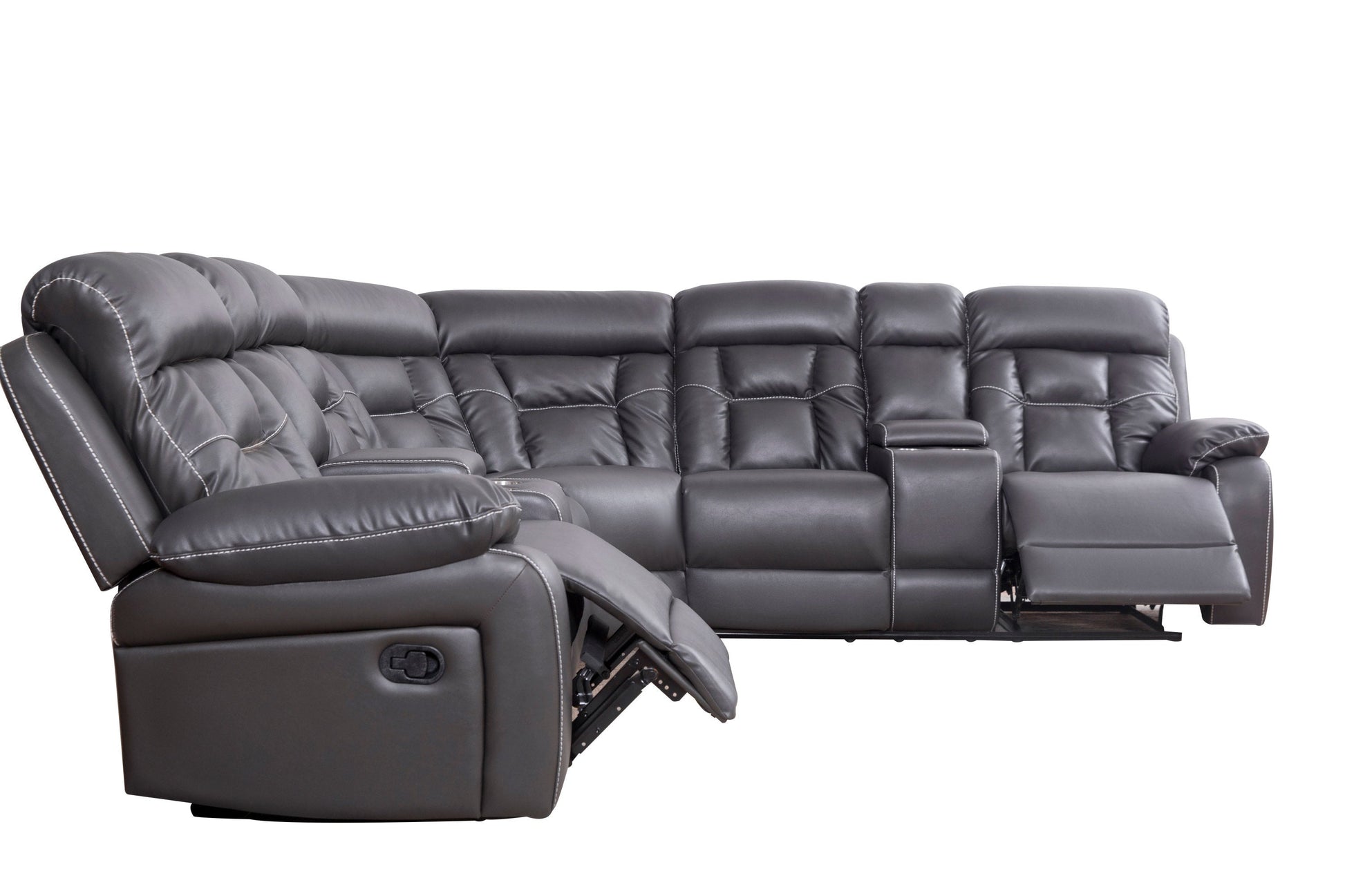 Faux Leather Reclining Sofa Grey - Festival Furnish