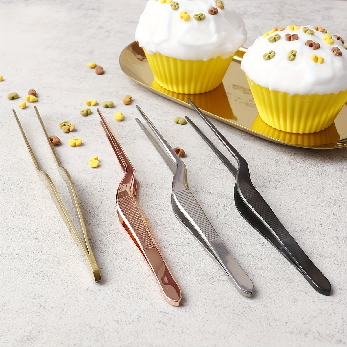 Titanium Golden Molecular Cooking Curved Tweezers for Decoration