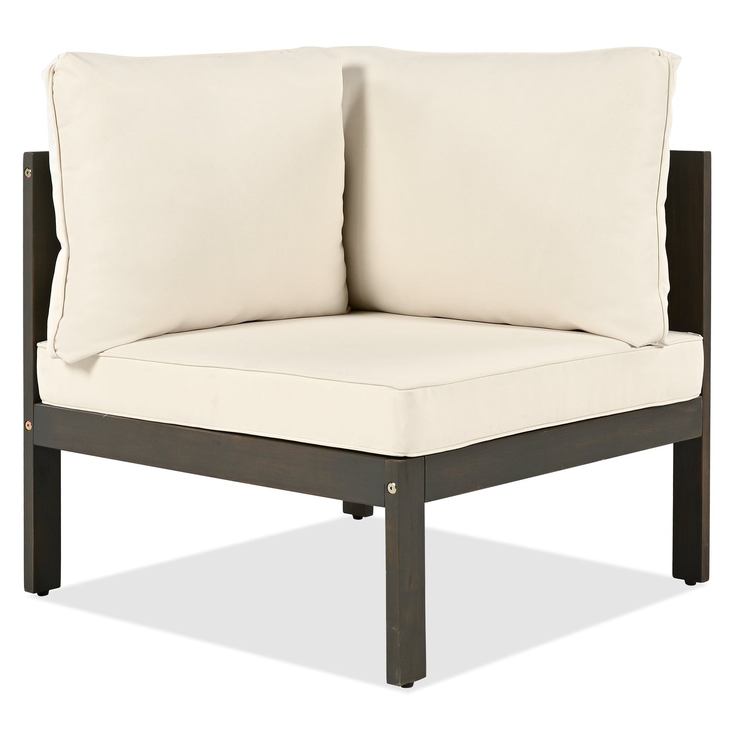 4 Pieces Outdoor Acacia Wood Sofa Set, Woven Mesh Armrests, L-Shaped - Festival Furnish