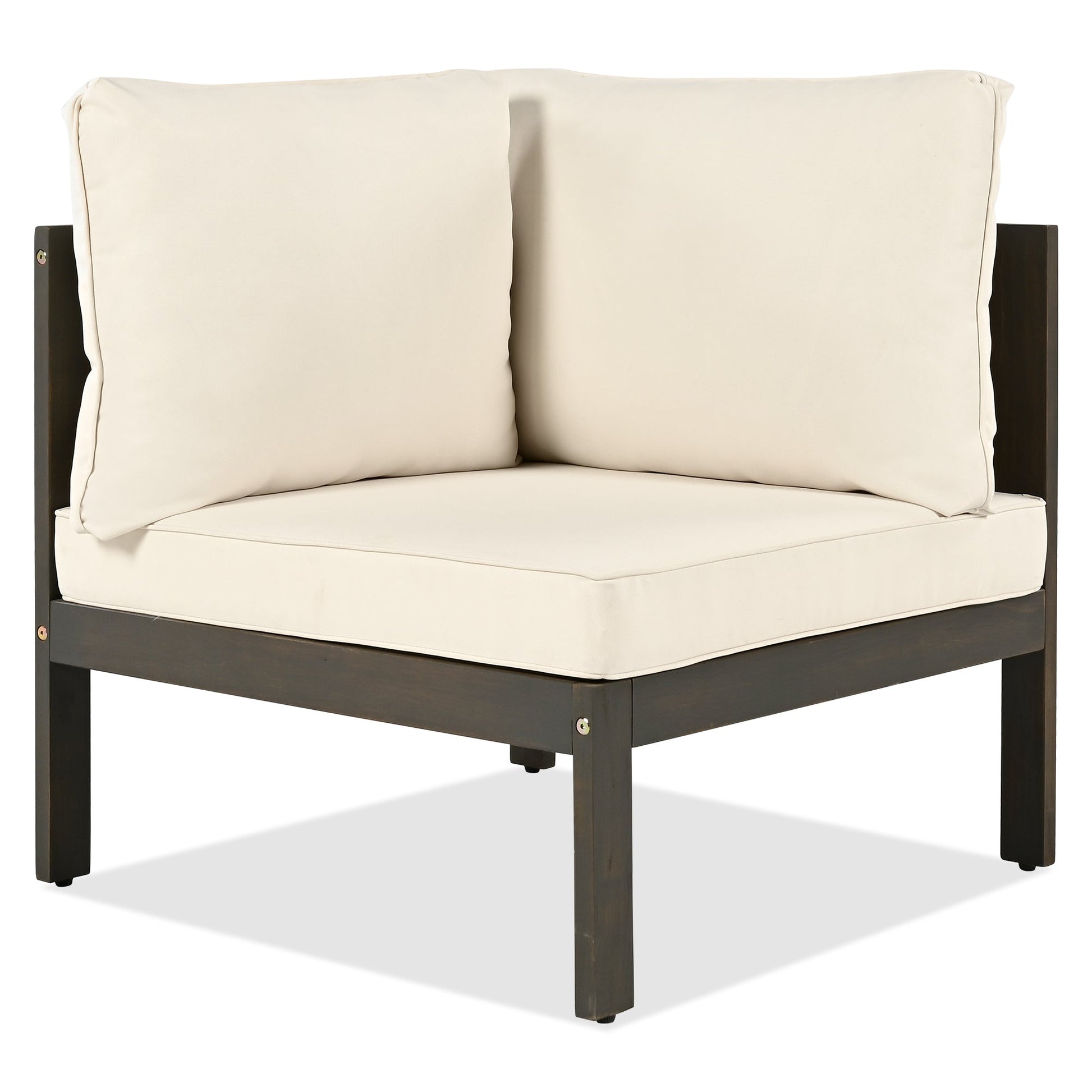 4 Pieces Outdoor Acacia Wood Sofa Set, Woven Mesh Armrests, L-Shaped - Festival Furnish