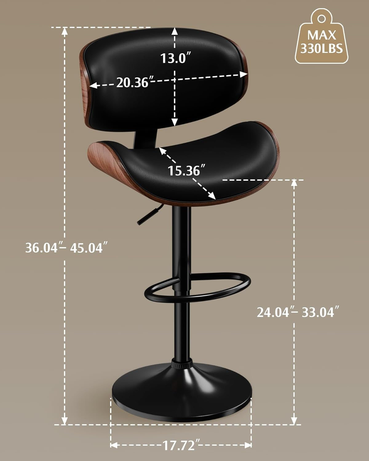 Bar Stools Set of 2, Adjustable Swivel Leather Bar Stools for Kitchen - Festival Furnish