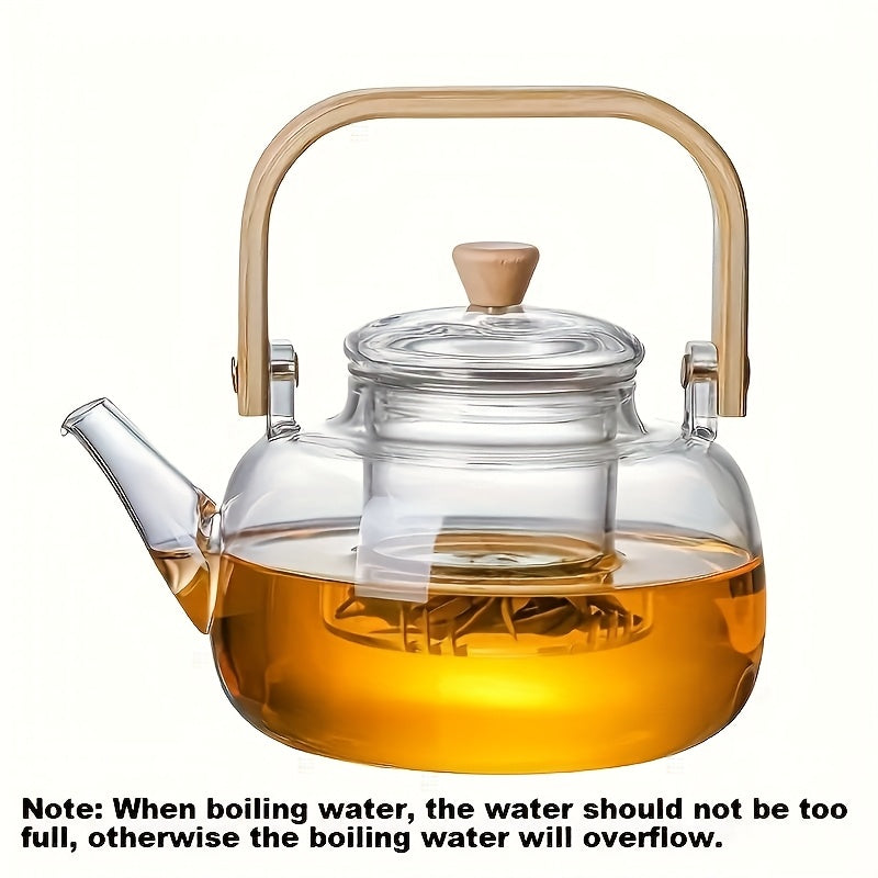 Elegant 34oz Glass Teapot with Bamboo Handle  Infuser