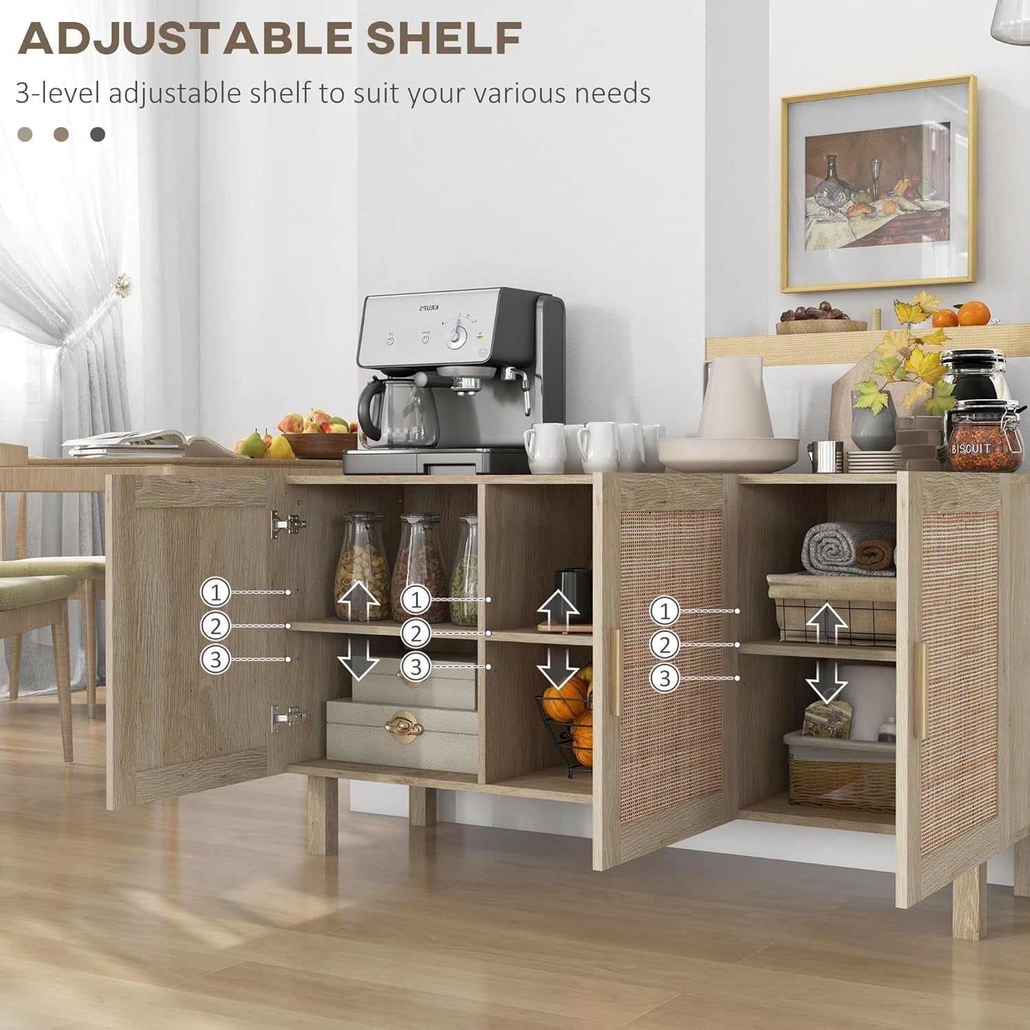 Sideboard Buffet Cabinet, Kitchen Cabinet, Coffee Bar Cabinet with 3 - Festival Furnish